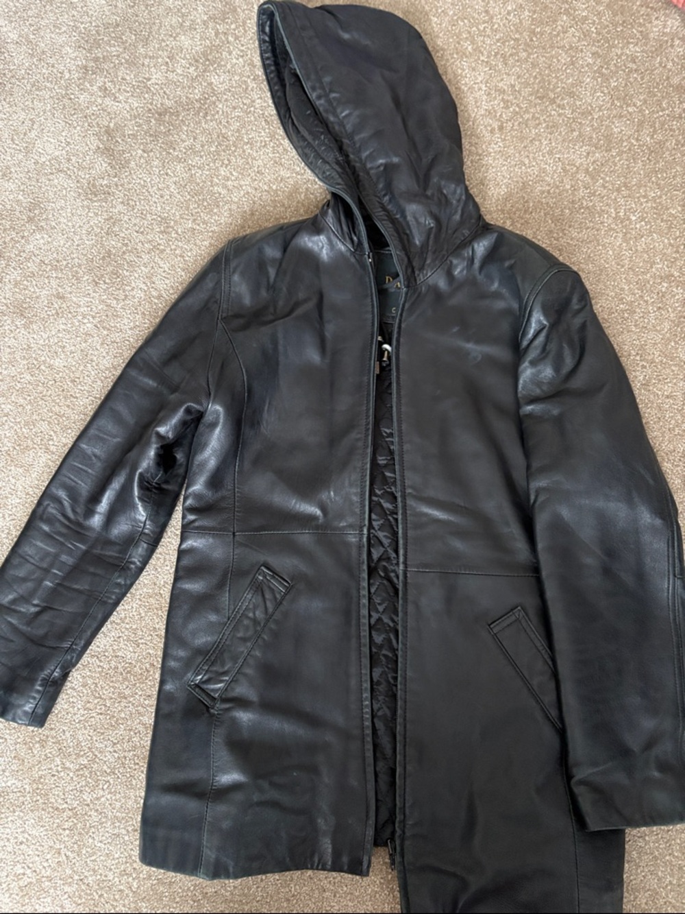 Danier Black Leather Hooded Coat
